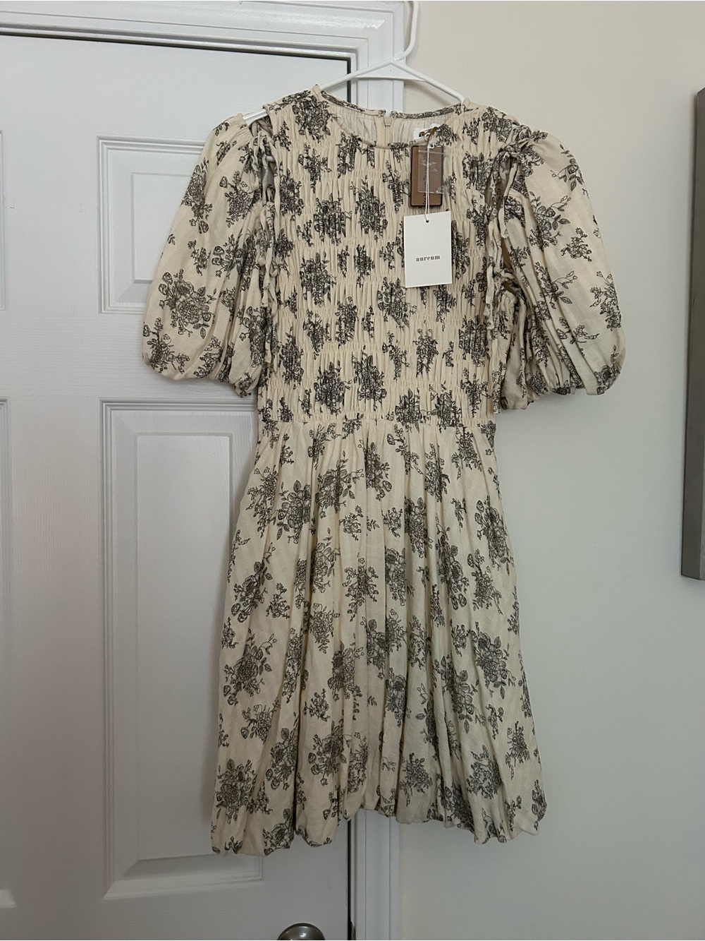 AUREUM Cream Dress with Black Floral Print 100% cotton